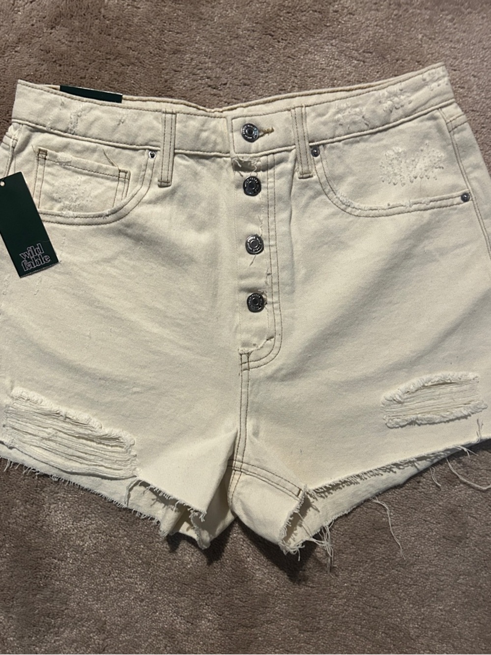 wild fable Cream High-Rise Button-Fly Distressed Jean Shorts